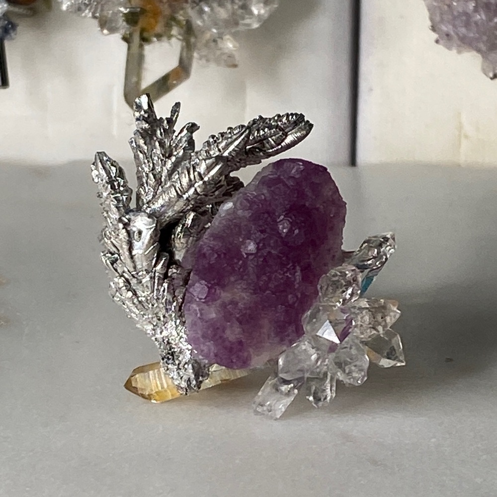 Purple Amethyst Cluster Statement Ring With Silve… - image 3